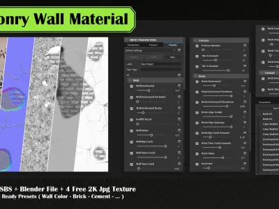 Procedural Masonry Wall PBR Material 3D model