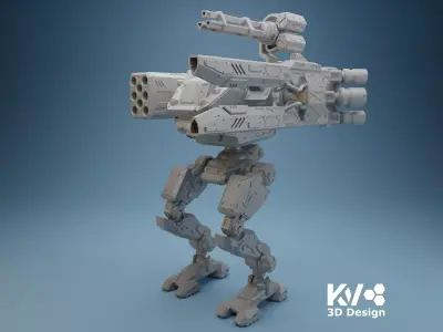 KV-Mecha-001 armoured robot with gun 3D print model