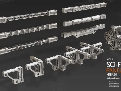 9 Group Sci Fi panel pack 3D model