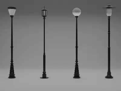 single straight-head street lamp Low-poly 3D model