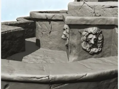 Fountain with four access points in square with lion heads 5 3D print model