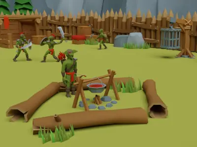 Goblins miner camp - mobile game scene Low-poly 3D model