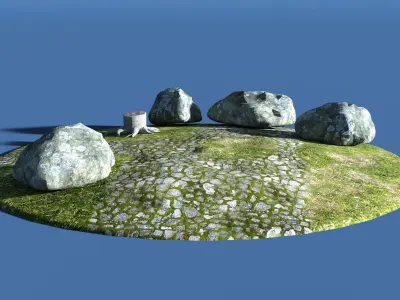 stone trunk and grass 3D model
