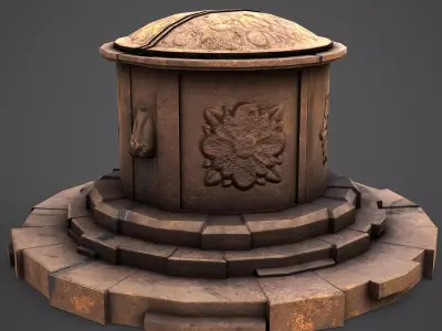medieval gated well Low-poly 3D model
