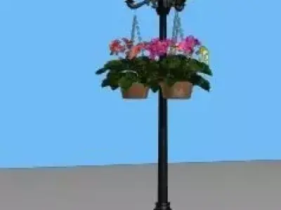 Ornate Streetlamp with Geraniums 3D model