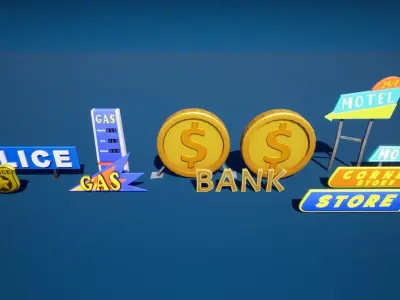 Town Props Pack Stylized Low-poly 3D model