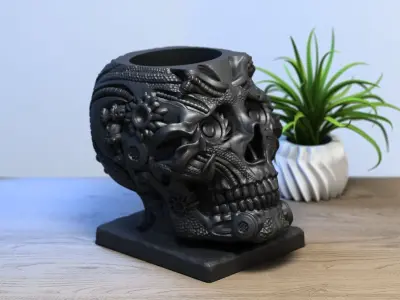 Robot Skull pen holder Cyborg pen holder 3D print model purchase