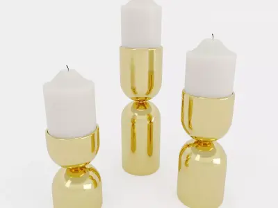 John Richard Three Antique Brass Candle Holder Set 3D model