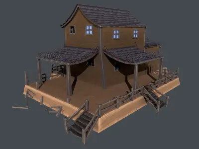 House wooden on platform Low-poly 3D model