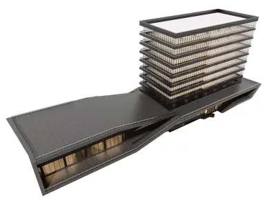 Modern Office Tower with Dynamic Podium and Skybridge 3D model