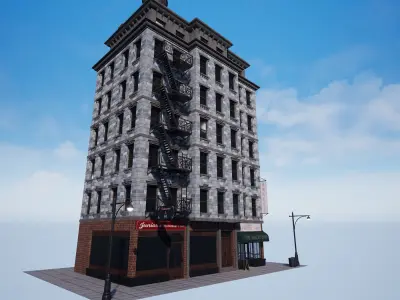 New York City 1950 Modular Building With interior Game Ready Low-poly 3D model