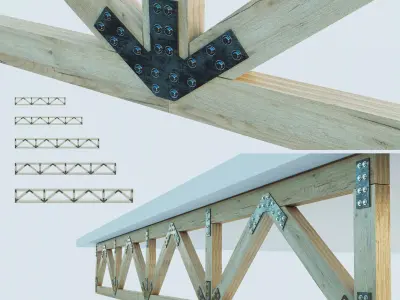 Set of wooden trusses with parallel belts Low-poly 3D model