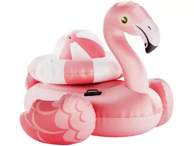 pink intex mega flamingo Inflatable Island with ring and ball 3D model