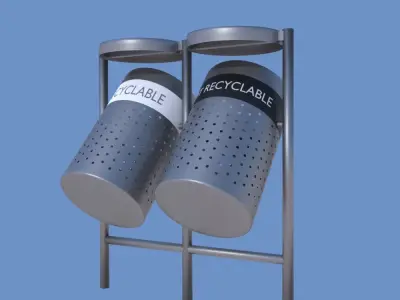 Garbage Can 3D model made in Blender exterior street Rigged Low-poly 3D model