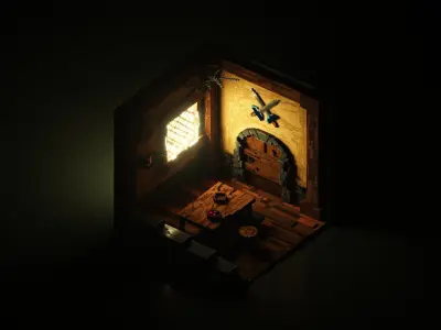 Voxel 3D Render of isometric Warrior Room 3D model