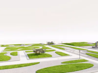 Zen Garden Landscape Design with Pavilion and Fountain Low-poly 3D model