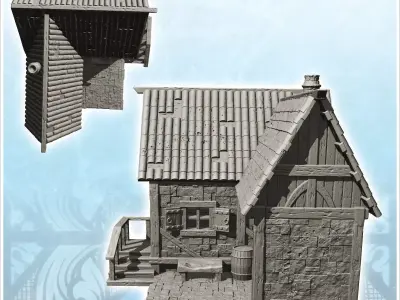 Medieval blacksmiths workshop with outdoor forge under canopy an 3D print model