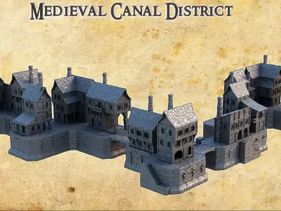 Medieval Canal District Tabletop Terrain 28 MM 3D print model