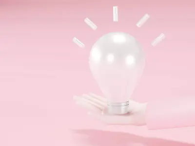 hand holding bulb light with idea 3d render abstract background 3D model