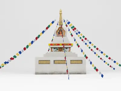 Stupa buddhist temple flags Low-poly 3D model