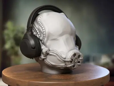 Robot Skull Headphone Stand  Cyborg Headset Stand  3D print model