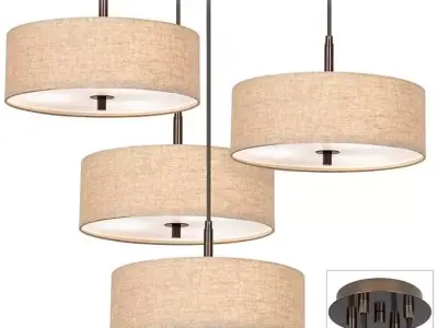 Possini Euro Cream Drum Tiger Bronze 4 Light Pendant 3D model