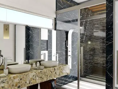 Bathrooms modern bathroom with marble counter tops 3D model