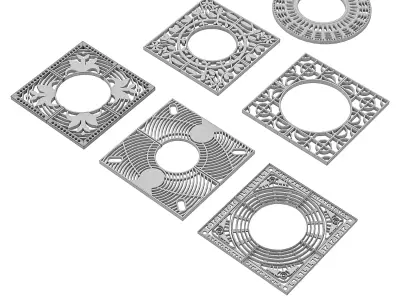 Set of 6 decorative tree grills 3D model