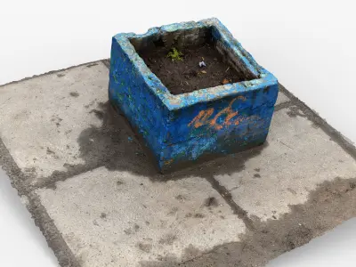 Photorealistic 3D scan of concrete abandoned empty planter Low-poly 3D model