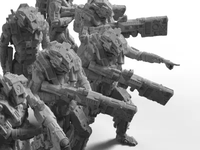 Sci Fi Battle Armor Miniatures - Energy Laser Rifle Team 3D print model