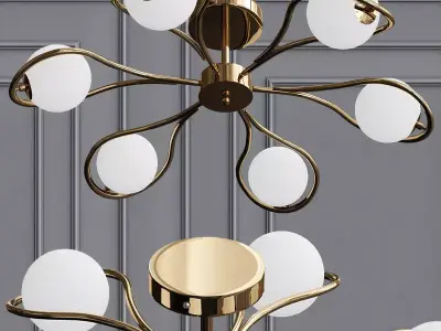 Chandelier light fixture with three balls 3D model