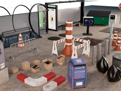  high-quality low-poly 3D urban props pack Low-poly 3D model