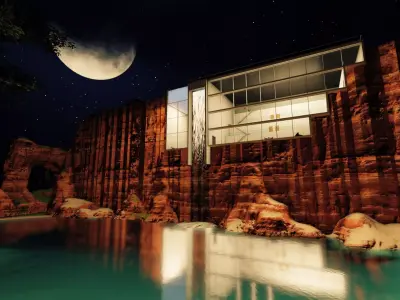 waterfall House Low-poly 3D model