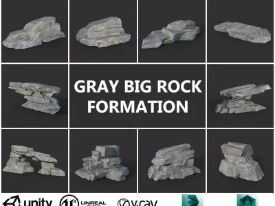 Low poly Big Rock Formation Pack 200928 - Gray Low-poly 3D model