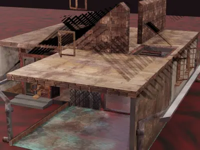 Horror house with Second Floor Bathroom human organs Artifacts Low-poly 3D model