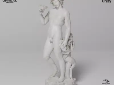 Bacchus Michelangelo Sculpture VR AR Mobile-ready Game-ready Low-poly 3D model