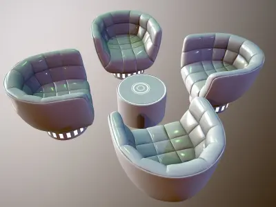 Futuristic Lounge table and chair set Low-poly 3D model
