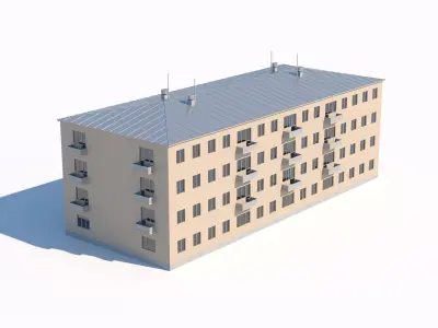 Soviet-style residential building with balconies 3D model