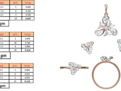 Light Minimalist Diamond Ring Earrings Pendant Set 3D print model