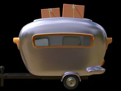Stylized Cartoon Caravan Free low-poly 3D model