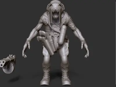 Alien Trooper Zbrush Highpoly and Lowpoly 3D model