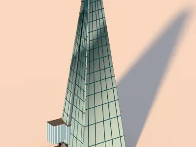the shard low poly tall building with glass windows Low-poly 3D model