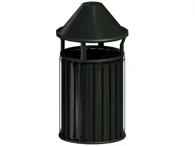 Black circular cage type trash can with tap cover Low-poly 3D model