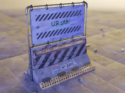 Modular Urban Concrete Barrier Low-poly 3D model