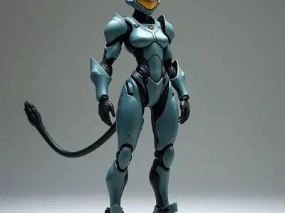 Feline Mecha Operative 3D Model SciFi Pilot Suit 3D model