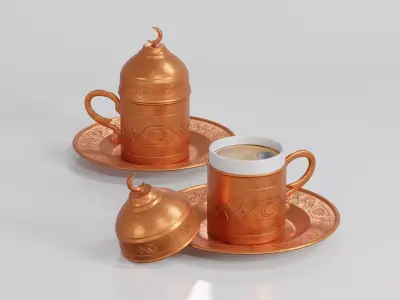 Two Turkish cup of coffee 3D model