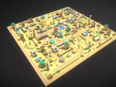 3D Environment  - Desert Town Low-poly 3D model