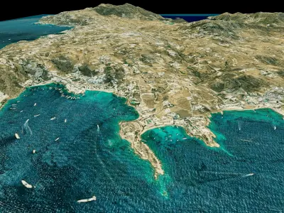 Mykonos Island full 3d model terrain Low-poly 3D model