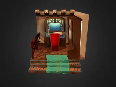 Medieval Library Interior Low-poly 3D model