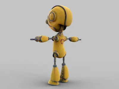 Cartoon rigged pbr robot Low-poly 3D model